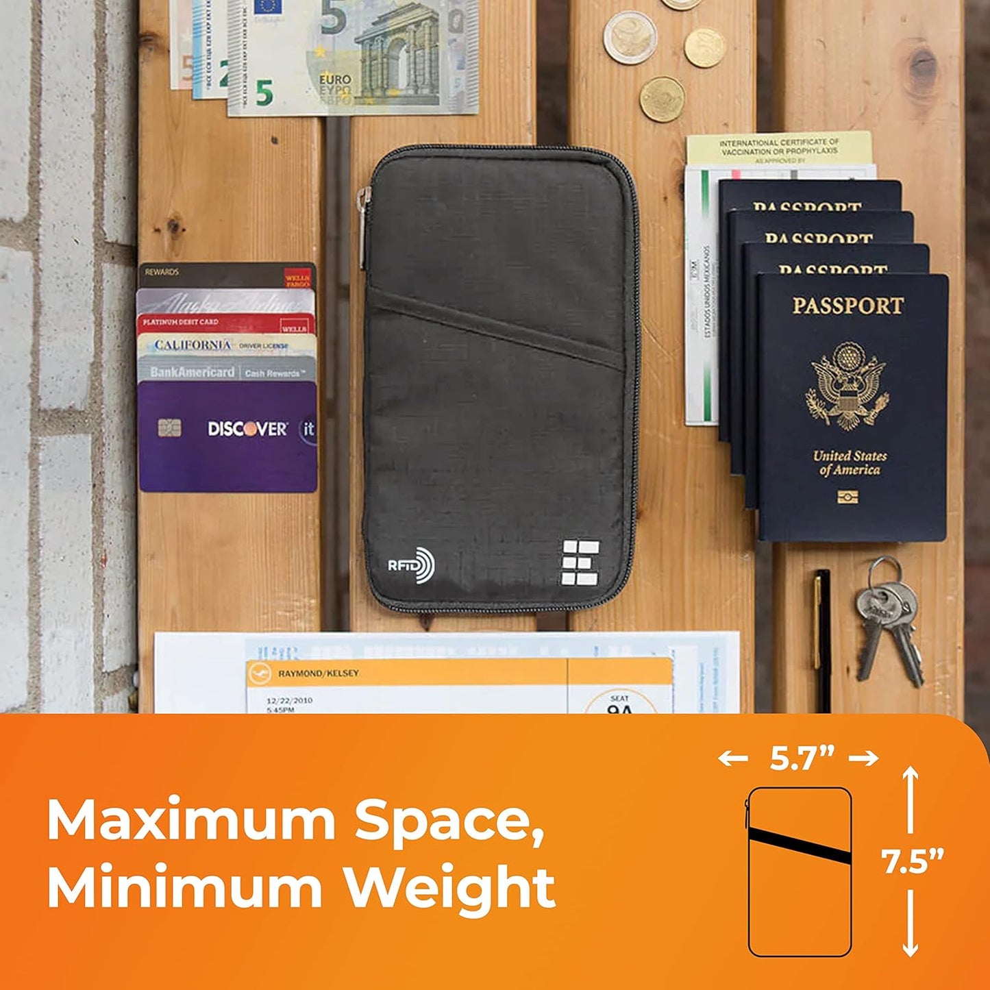 Passport Holder Family up to 6 Passports, Large Passport Wallet and Premium Travel Document Holder Organizer with RFID Anti-Theft Blocking - 7 Bonus RFID Blocking Sleeves - Shadow