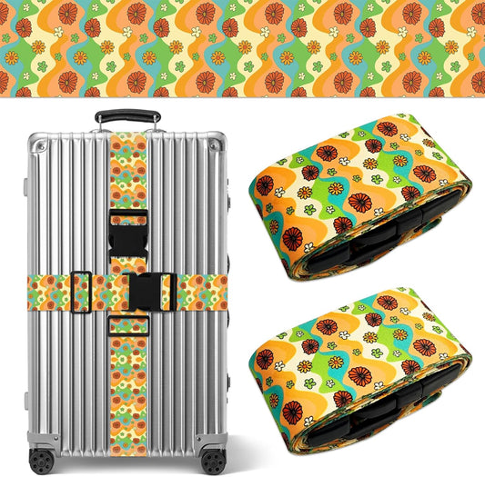Luggage Straps for Suitcases TSA Approved, Luggage Identifiers for Suitcase, Adjustable Suitcase Strap for Baggage Security with Cute Patten, Travel Necessary Accessories (Rainbow Flower)