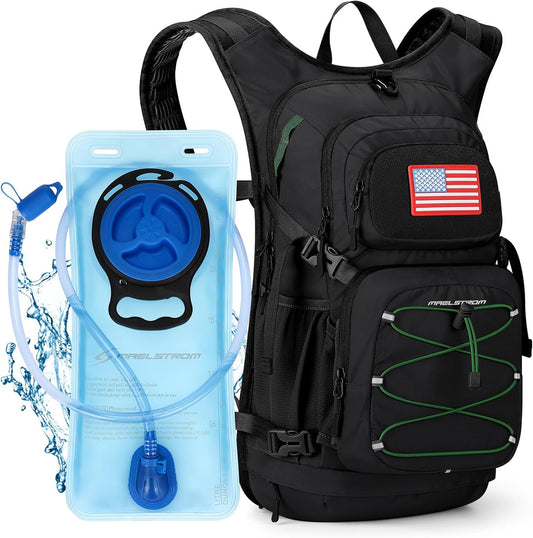 Maelstrom Hydration Hiking Backpack with 2L/3L Water Bladder, High Flow Bite Valve Camping Daypack Lightweight