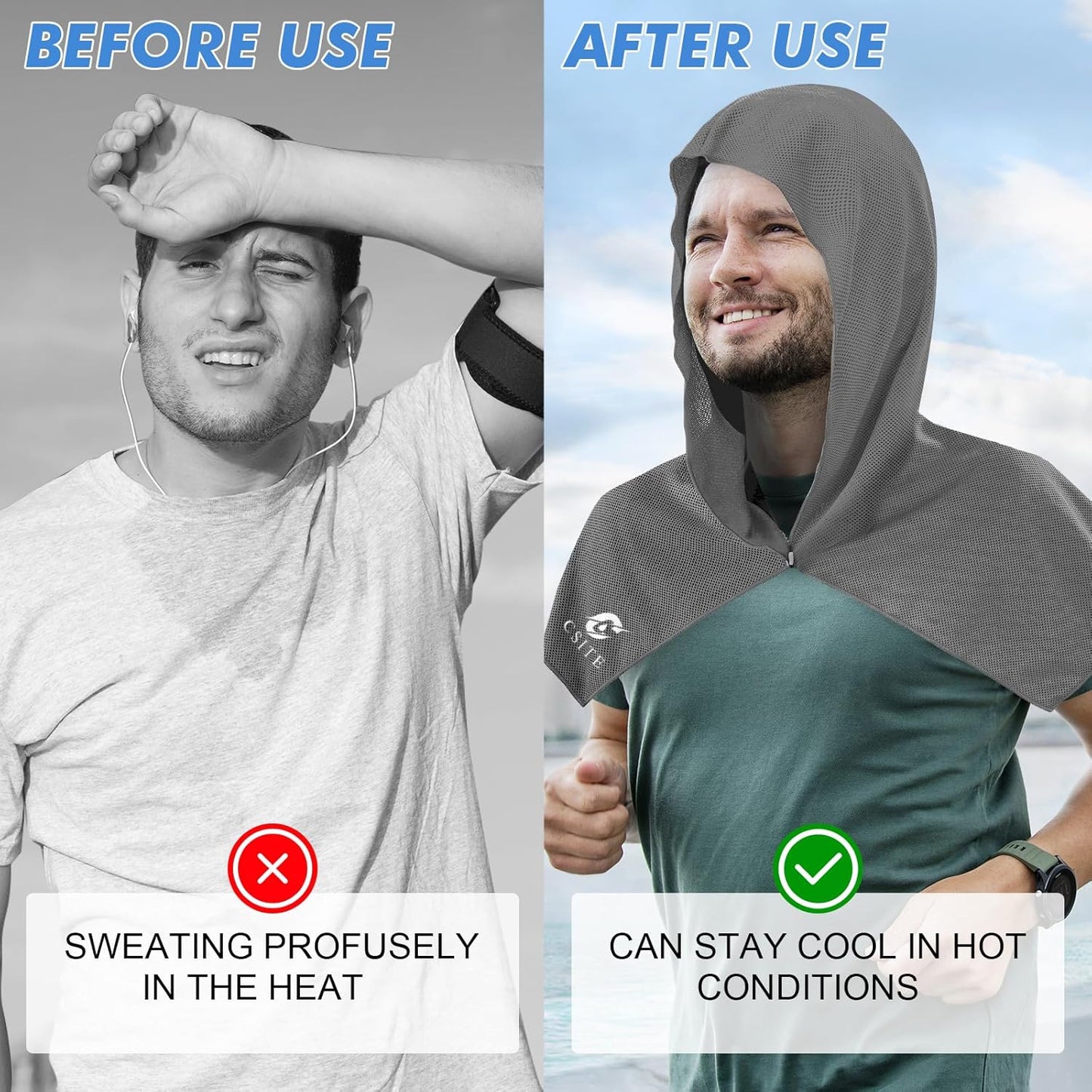 4 Pack Cooling Hoodie Towels for Neck and Face, UPF 50 Sun Protection & Instant Cooling, Ice Towels for Hot Weather, Soft Breathable Towel for Sport, Work Out, Gym, Camping & More Activities