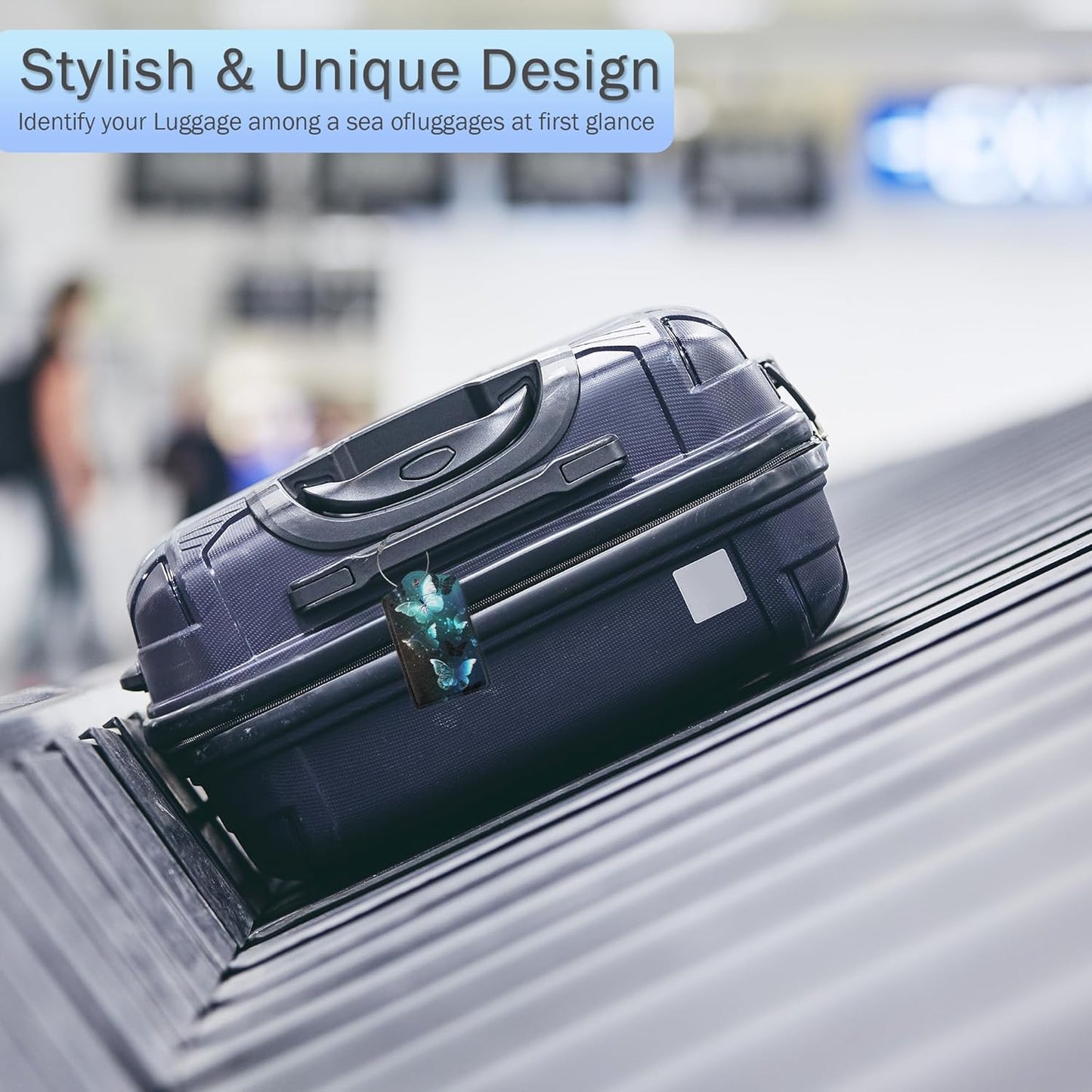 Luggage Tags for Suitcase,Glowing Butterfly Flying Luggage Tags of Set 2 Leather Identifiers Privacy Cover with Stainless Steel Loop for Women Men Travel Bag Suitcase