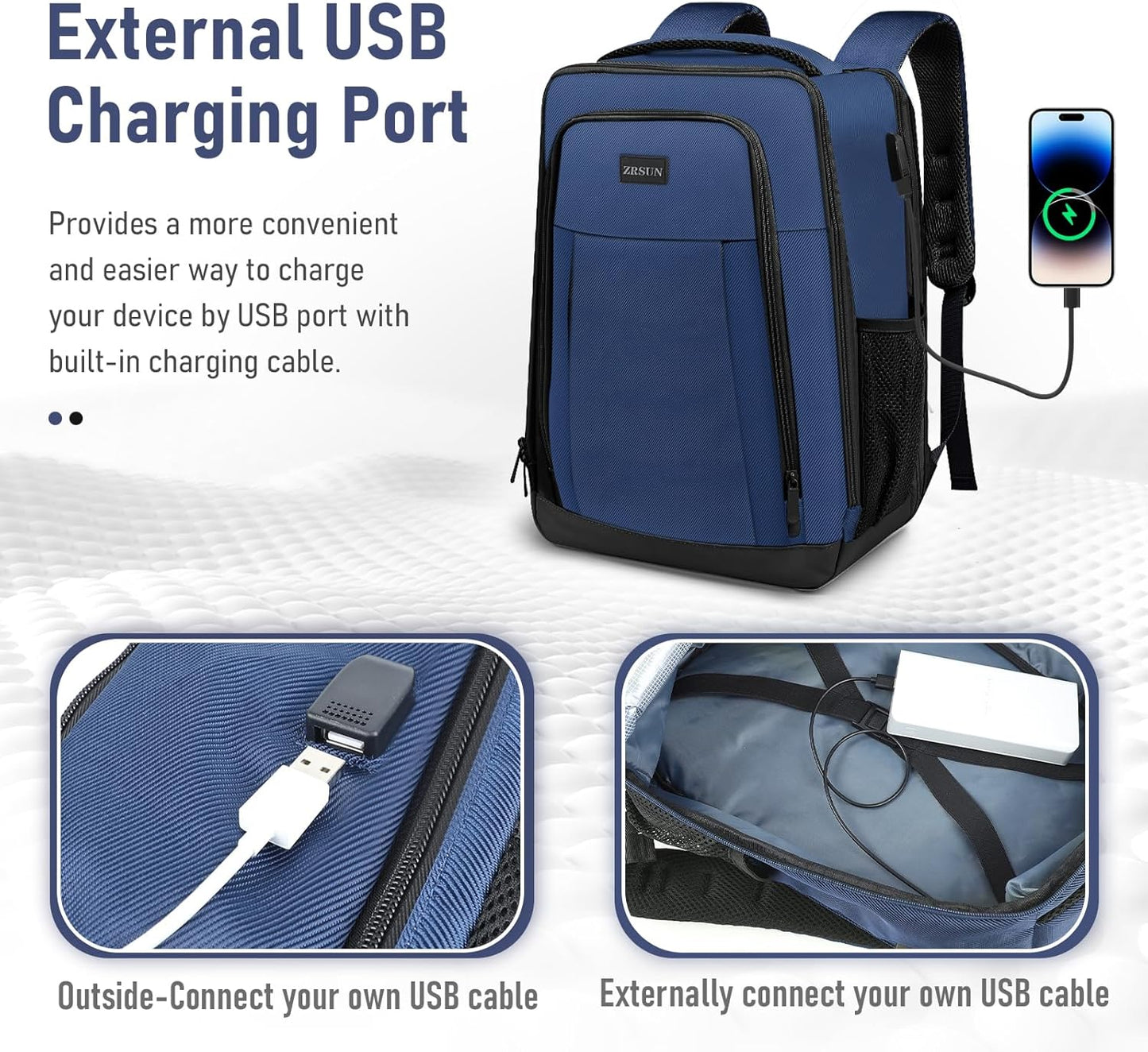 Travel Backpack, Business Anti Theft Slim Sturdy Laptops Backpack with USB Charging Port, Water Resistant College School Laptop Bag for Men & Women Fits 15.6 Inch Notebook (Navy Blue)