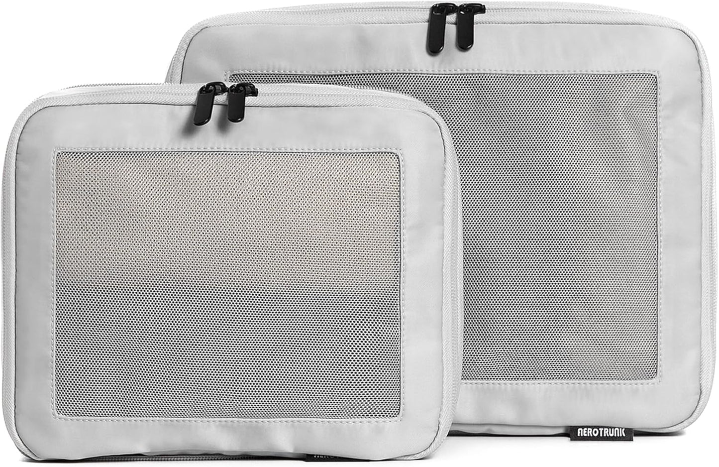 Aerotrunk Compression Packing Cubes for Travel - Luggage Organizer Bags - Double Zipper Packing Cubes for Suitcases (2-Pack, Light Grey)