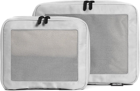 Aerotrunk Compression Packing Cubes for Travel - Luggage Organizer Bags - Double Zipper Packing Cubes for Suitcases (2-Pack, Light Grey)