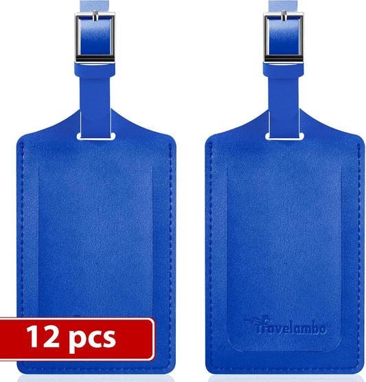 Travelambo Luggage Tags for Suitcases Faux Leather Privacy Protection 12 Pack Bag Tags Travel Accessories Essential, Fresh Blue