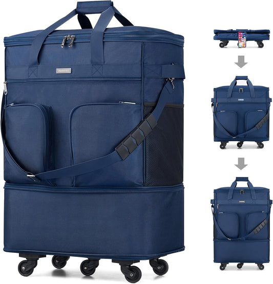 Hanke Expandable Collapsible Luggage with Wheels Suitcase Luggage Rolling Travel Bag Duffel Bag for Men Women Lightweight Suitcase Large Capacity with Spinner Wheel (Blue)