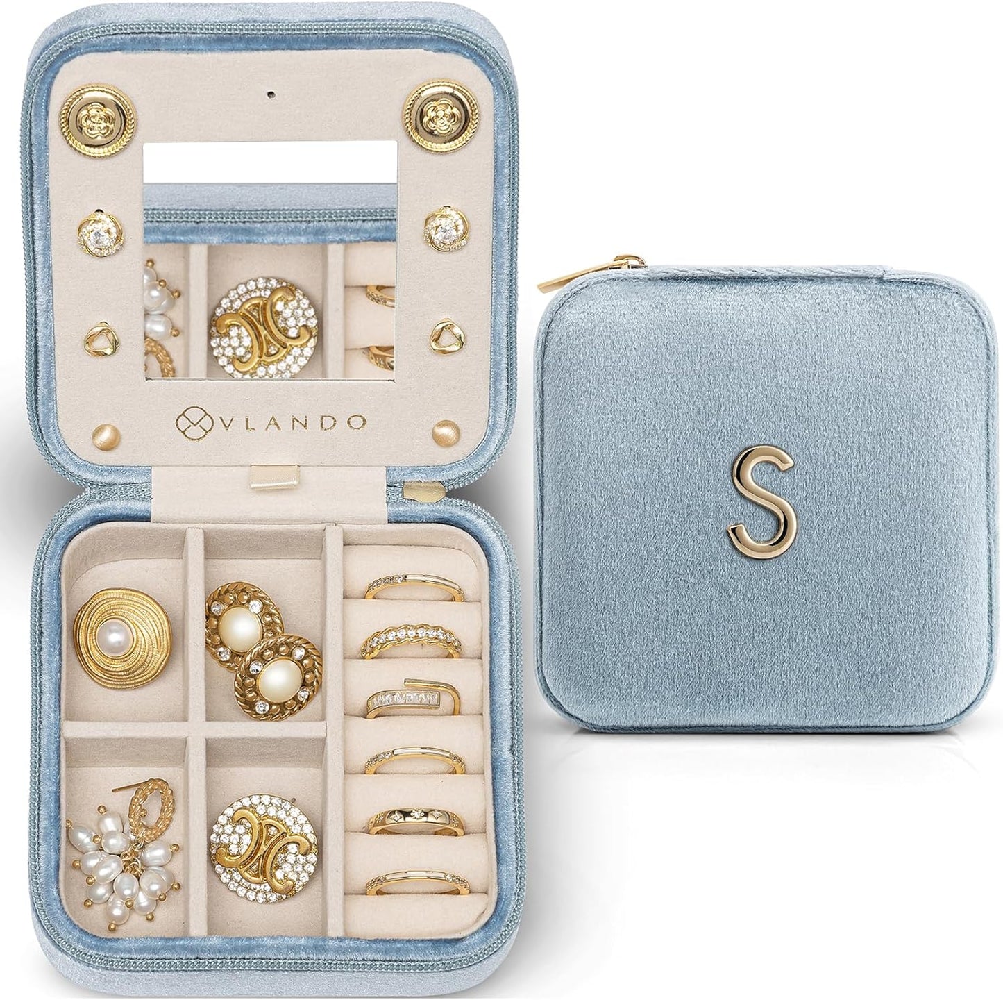 Vlando Travel Jewelry Organizer for Women - Necklace, Earring & Ring Organizer - Blue
