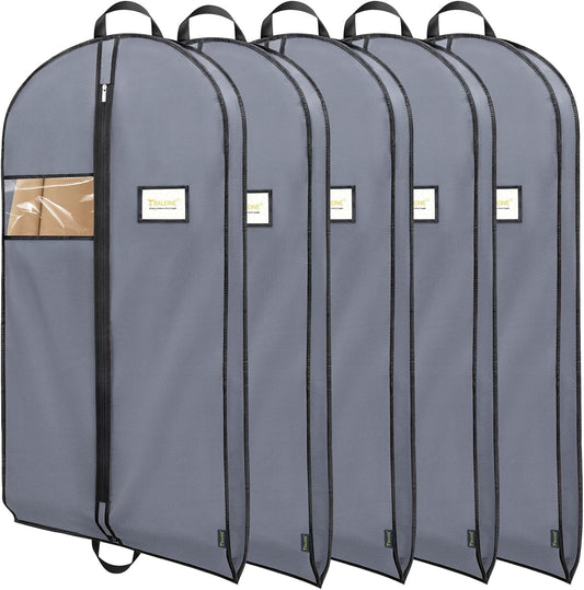 BALEINE 5PK Heavy Duty Garment Bag with Shoe Storage Travel Bag for Dresses, Suit, Coats Travel Essential (60", Grey)
