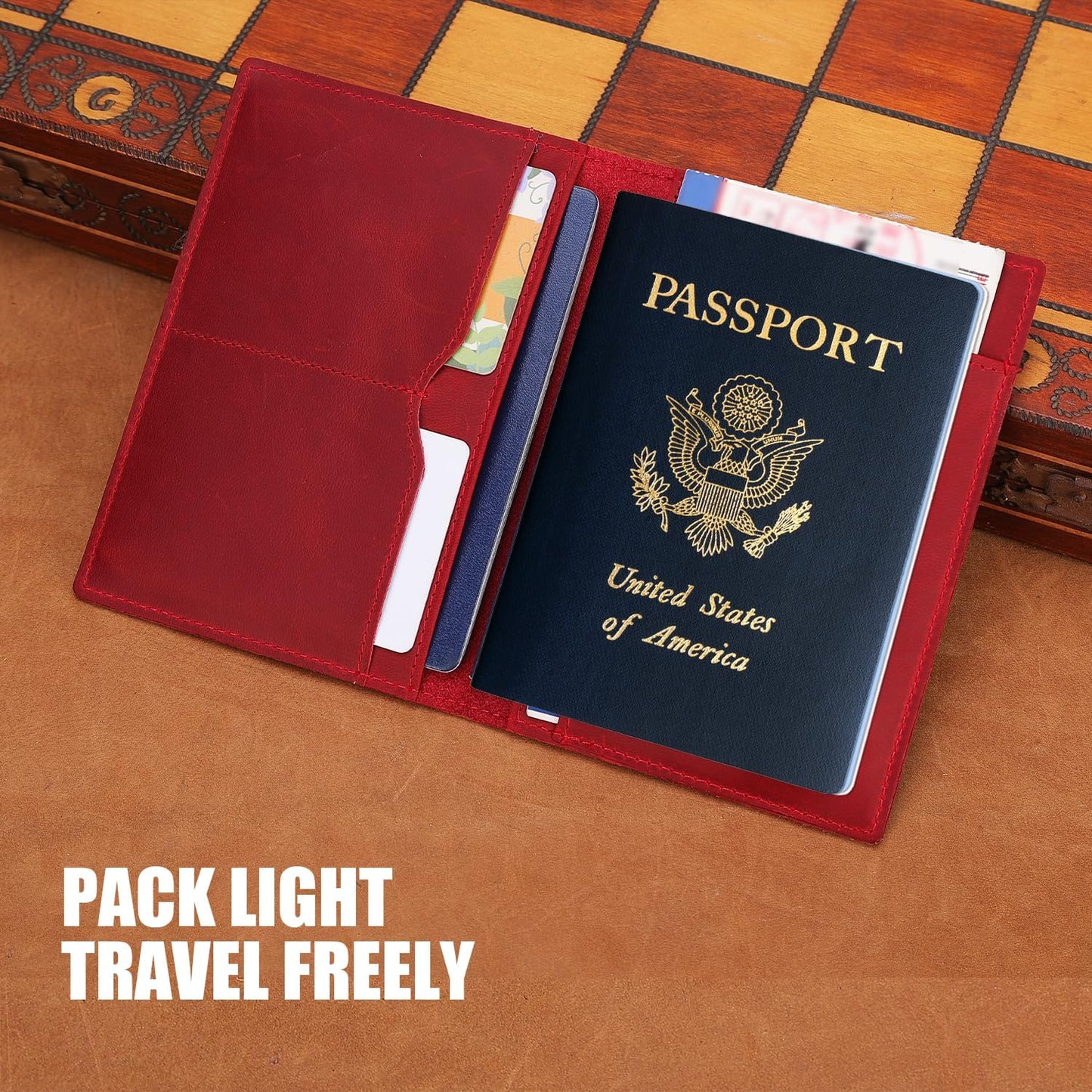STAR VISTA Albatross Leather Travel Passport Holder, Minimalist Design, Full Grain Leather Case for Women and Men - Slim Passport Wallet, Bifold, RFID Blocking, Crimson Red