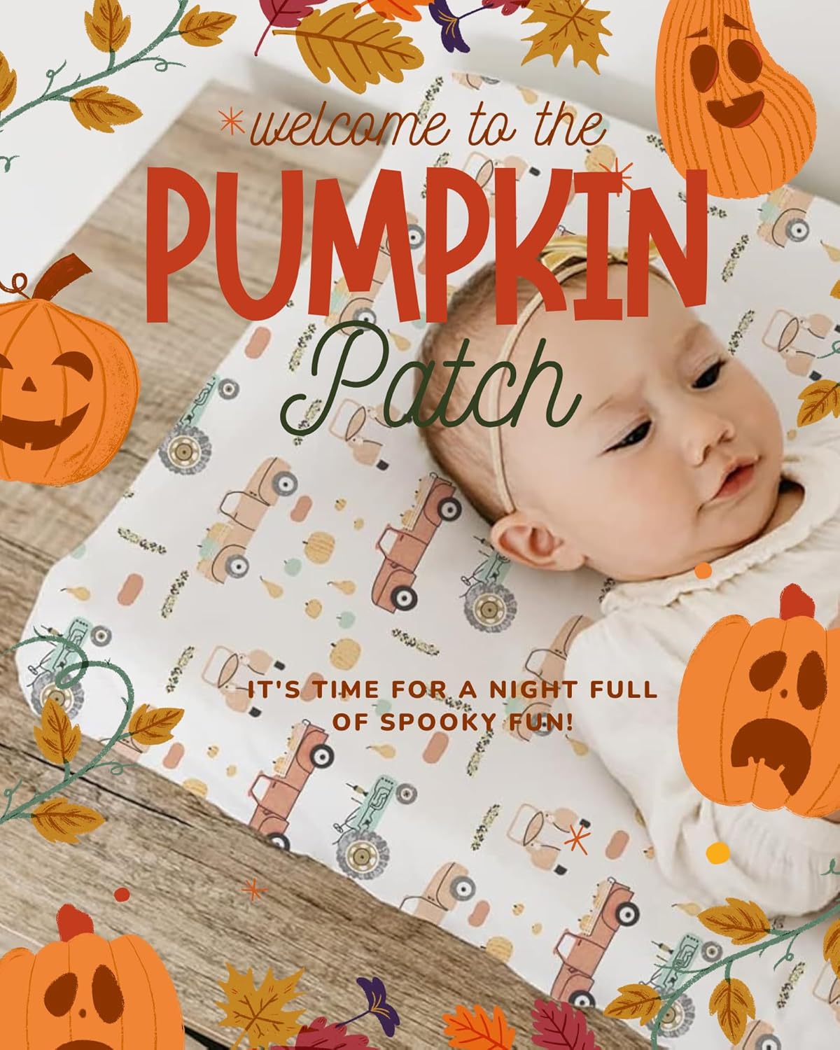 TotAha Crib Sheets for Boys, Premium Stretchy Farm Crib Sheet Fitted, Buttery Soft Truck Crib Mattress Sheets, Calming Effect, All-Season Jersey-Knit 28 X 52 X 9'' Extra Deep Pocket Halloween Pumpkin