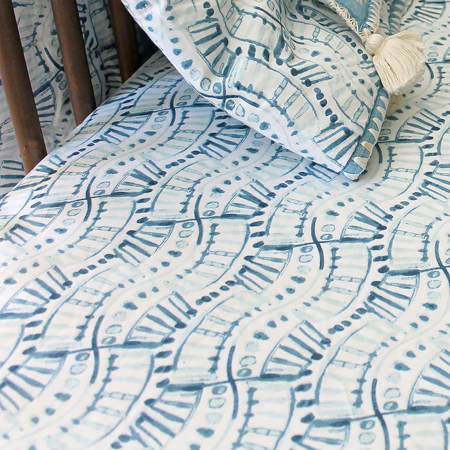 Crane Baby Soft Cotton Crib Mattress Sheet, Fitted Sheet for Cribs and Toddler Beds, Indigo Blue, 28”w x 52”h x 9”d