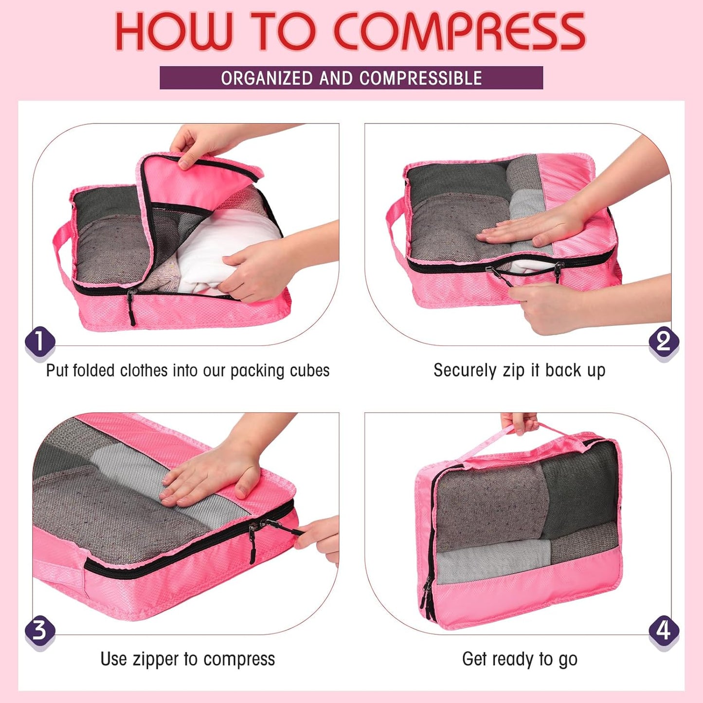 5 Pcs Packing Cubes for Suitcase Large Travel Cubes Carry on Luggage Organizer Bags for Clothes Accessories(S,Purple)