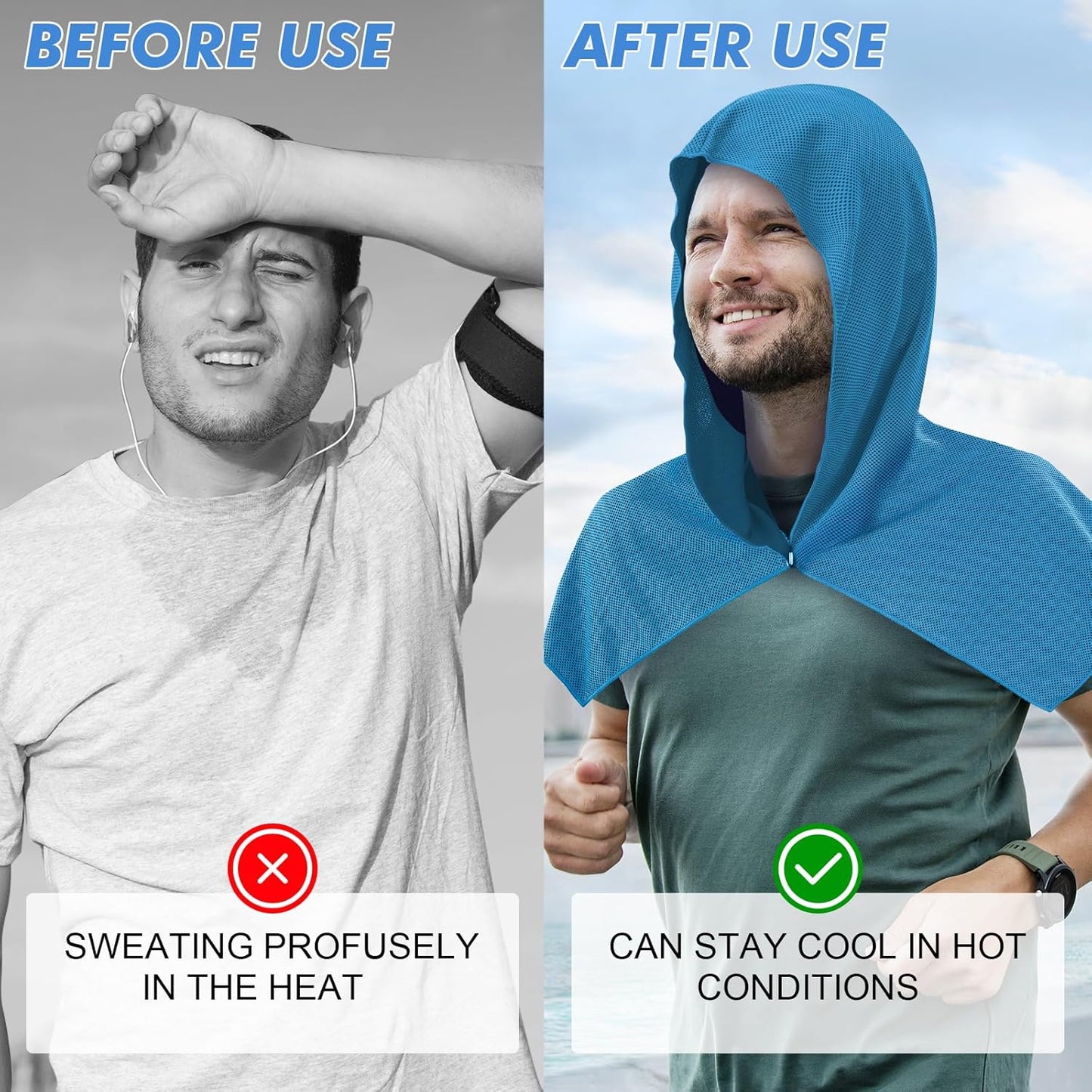 3 Pack Cooling Hoodie Towels for Neck and Face, UPF 50 Sun Protection & Instant Cooling, Ice Towels for Hot Weather, Soft Breathable Towel for Sport, Work Out, Gym, Camping & More Activities