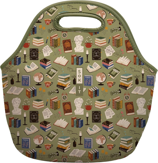 Sok It LunchTote Zippered Bag Insulated Neoprene Caddy (Book Club, Large 4.5 Quart Lunch Tote)