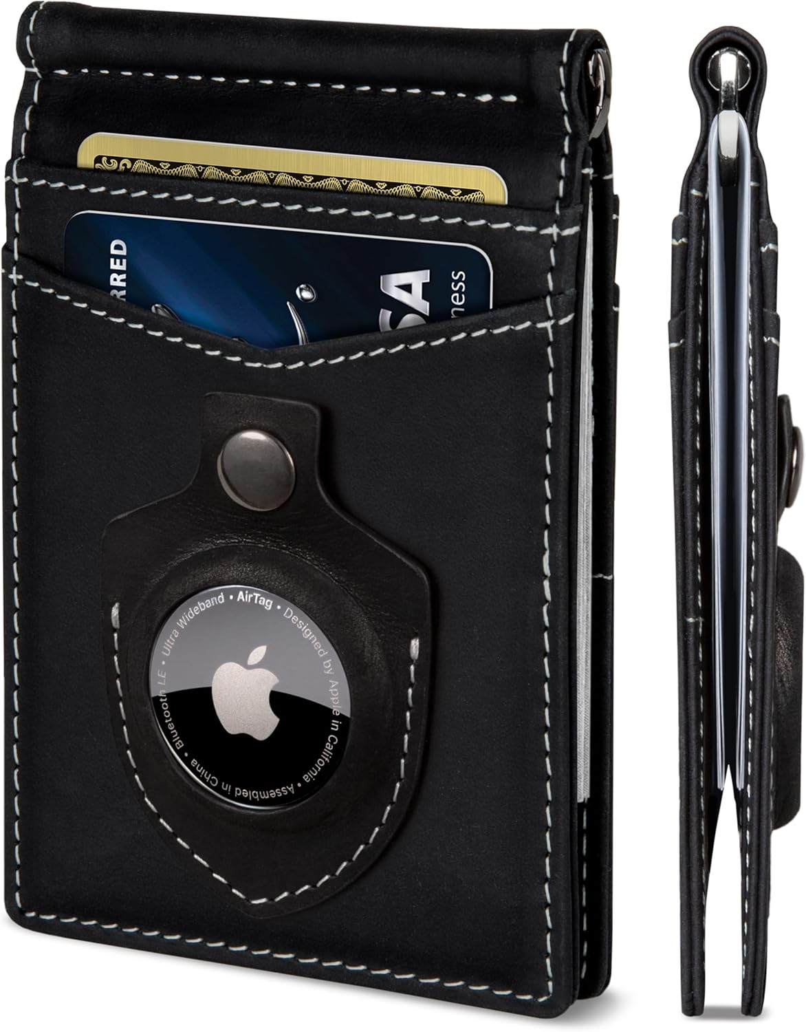 SERMAN BRANDS RFID Blocking Wallet Slim Bifold - Genuine Leather Minimalist Front Pocket Wallets for Men with Money Clip Gift
