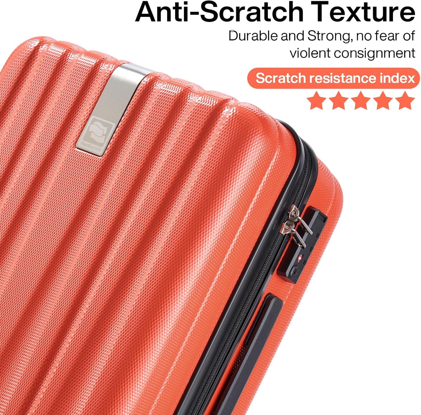 Hanke Luggage Sets 3 piece Carry On Luggage with Wheels PC Hard Shell Suitcases Lightweight Checked Tsa Luggage Extra Large Travel Suitcase Woman Men 20/24/29 Inch （Orange）