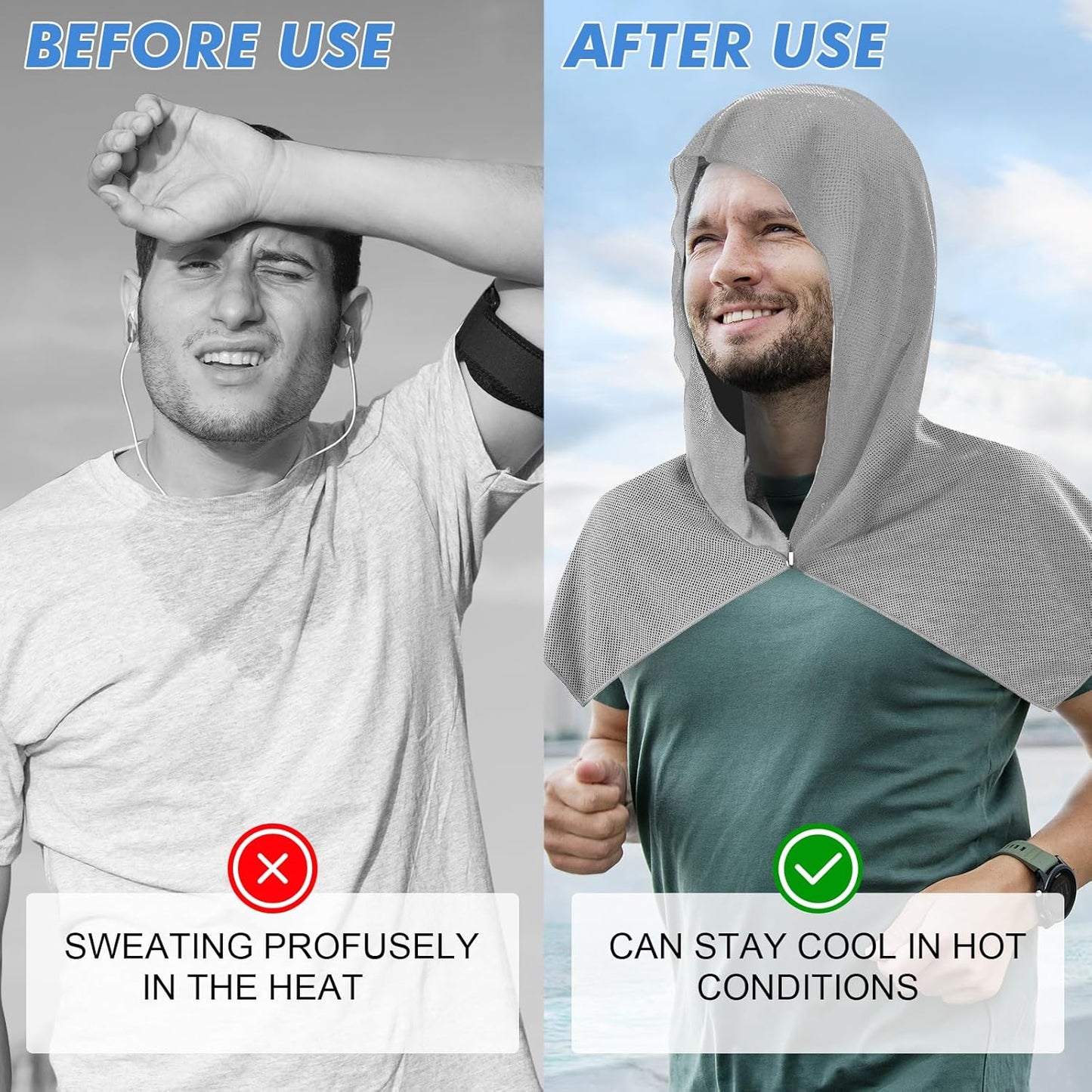 3 Pack Cooling Hoodie Towels for Neck and Face, UPF 50 Sun Protection & Instant Cooling, Ice Towels for Hot Weather, Soft Breathable Towel for Sport, Work Out, Gym, Camping & More Activities