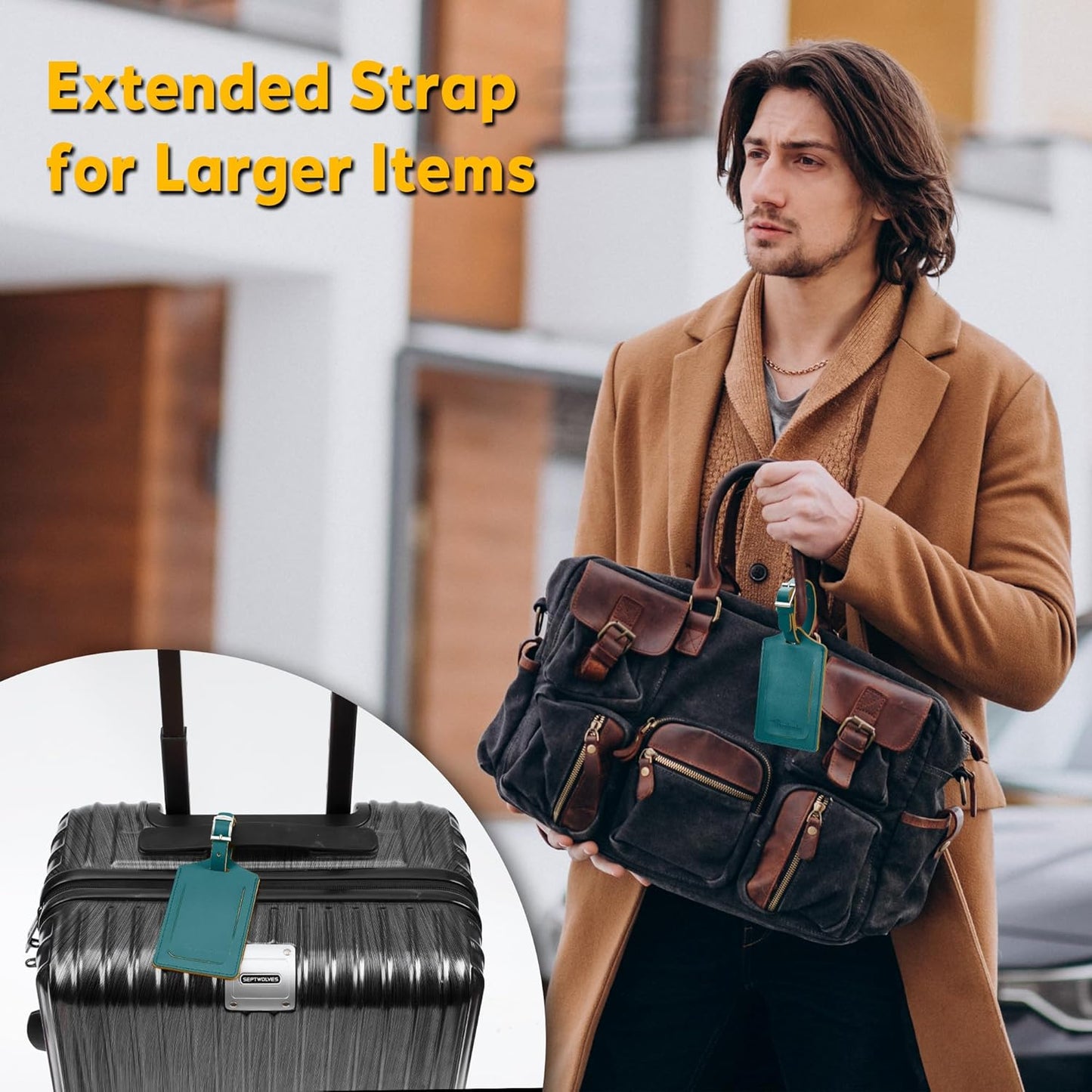 Travelambo Luggage Tags for Suitcases PU Leather Travel Tags Bag Tags Privacy Protection Travel Essentials