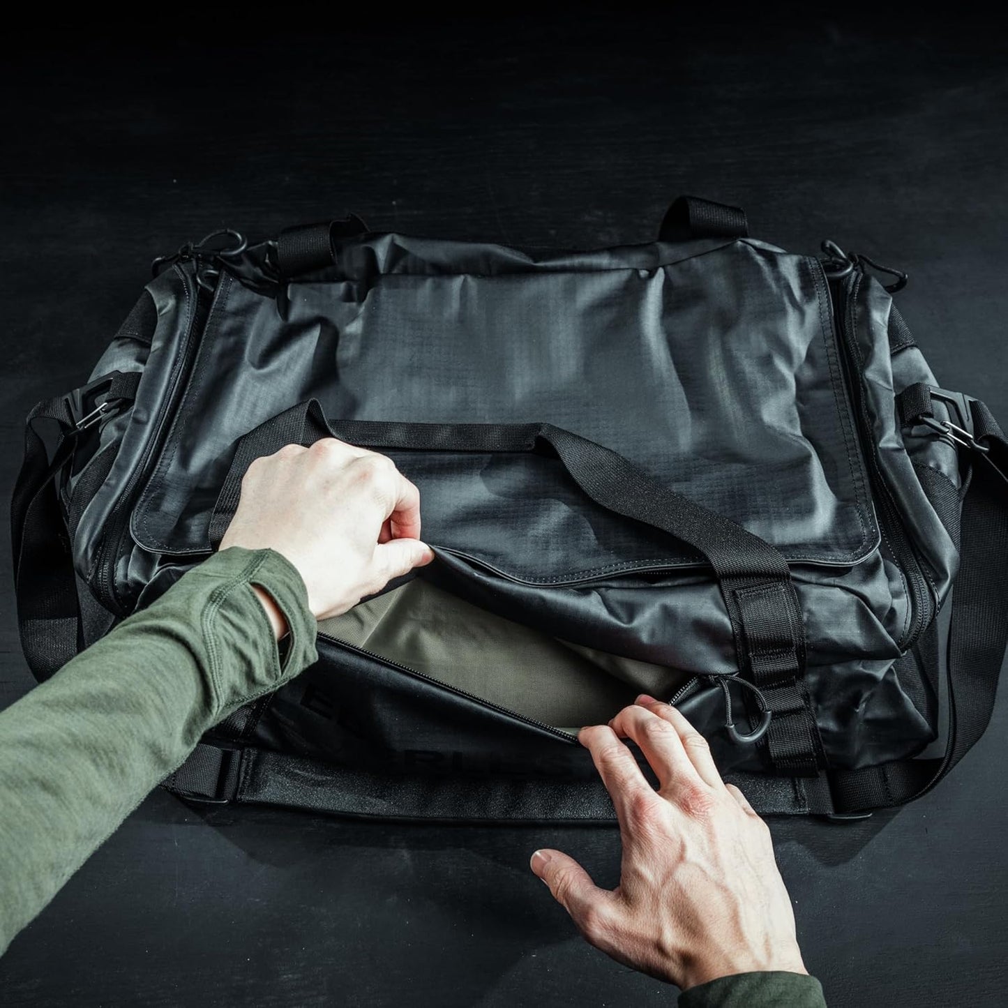 Eberlestock Hyllus Duffel Bag for Men - Durable, Water-Resistant, Small Men's Duffle Bag with Zipper Pockets, Ideal for Travel & Gym, Tactical Gear Bag, Hunting, Fishing, Camping - Military Green, 65L