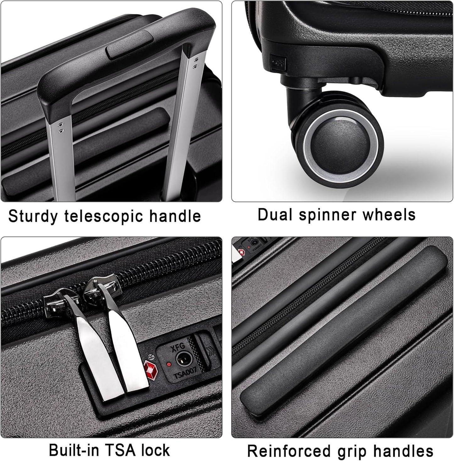Luggage Sets 3 Piece, ABS Lightweight 20in/24in/28in Luggage, Expandable Carry On Suitcase Set with TSA Lock & Double Wheels, Front Open Hardshell Luggage Sets (Black)