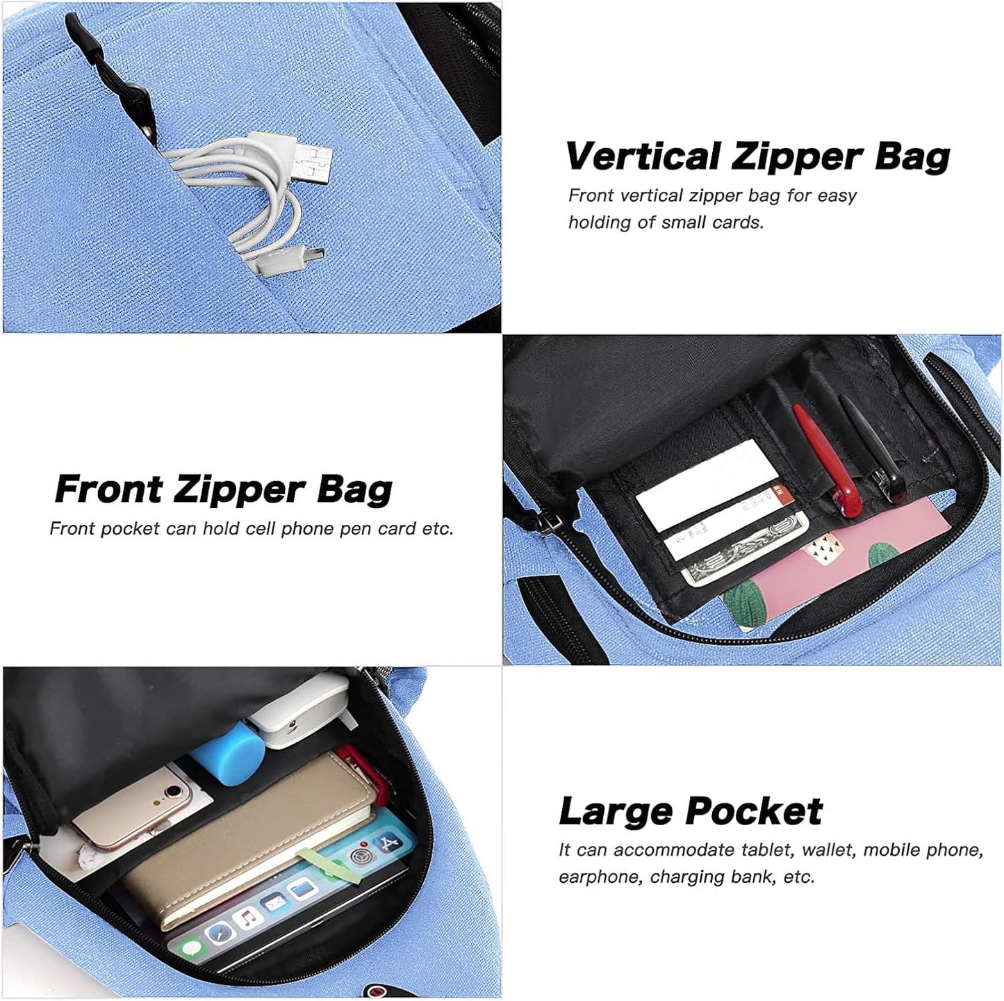 MOSISO Sling Backpack,Canvas Crossbody Hiking Daypack Bag with Anti-theft Pocket, Air Blue