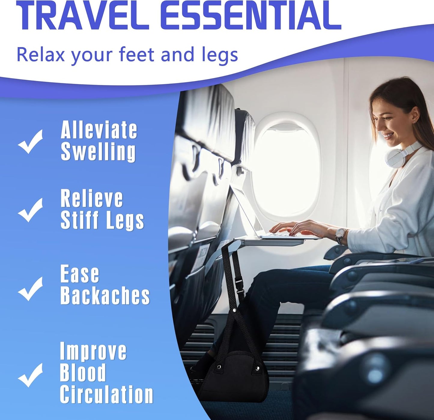 2-Pack Airplane Foot Hammock for Plane Travel - Travel Essentials Length Adjustable Airplane Foot Rest - Long Flight Must Haves