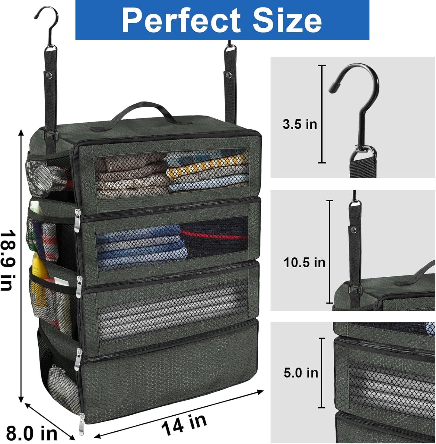 Suitcase Organizer, Travel Luggage Organizer Portable Hanging Travel Shelves Collapsible Hanging Packing Cubes for Carry on Suitcase