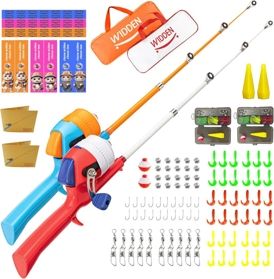 Kids Fishing Pole, Telescopic Fishing Rod, Toddler Collapsible Fishing Rod and Reel Combo with Tackle Box, Fishing Line, Bobber, and Soft Lures for Boy, Girl, Youth, Beginner, Over 4 Years Old