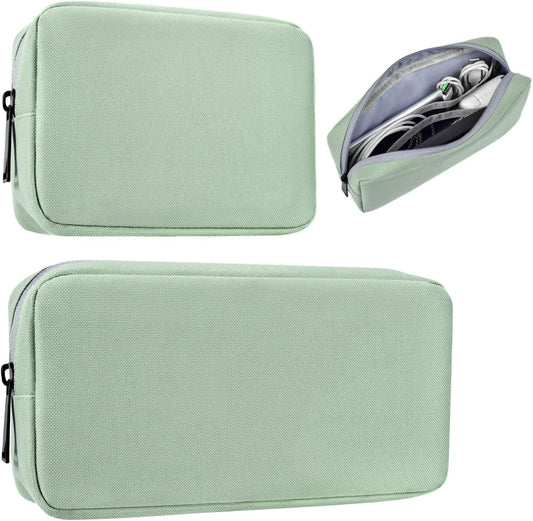 imComor Universal Electronics Accessories Case Bag, 2-Pack Portable Soft Carrying Case Bag Pouch Wire Cable Organizer for Hard Drive, Power Adapter, Laptop Mouse, Cosmetics Kit, Small+Big-Mint Green