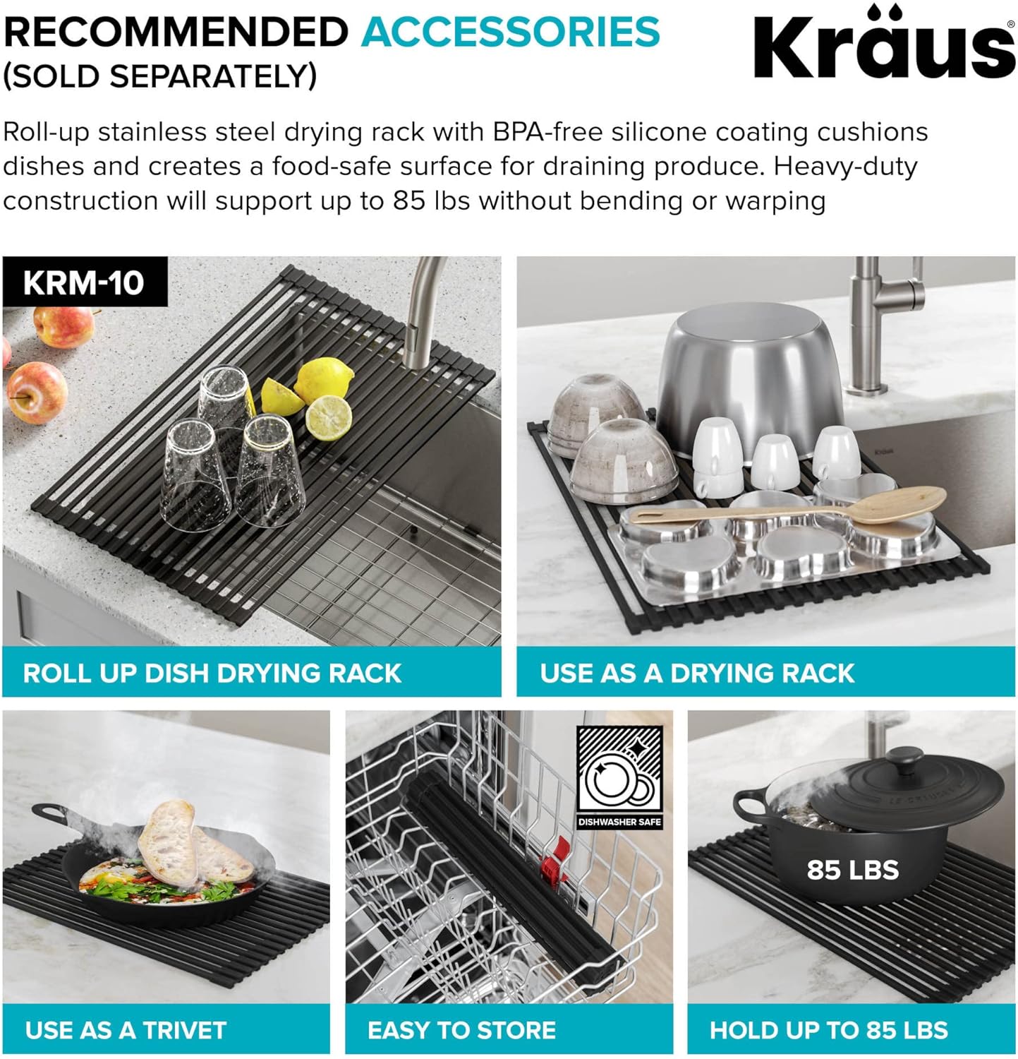 KRAUS Dex 25-Inch Undermount Single Bowl TRU16 Gauge Stainless Steel Kitchen Sink with DrainAssure WaterWay and VersiDrain Assembly in Radiant Pearl Finish, KD1US25B
