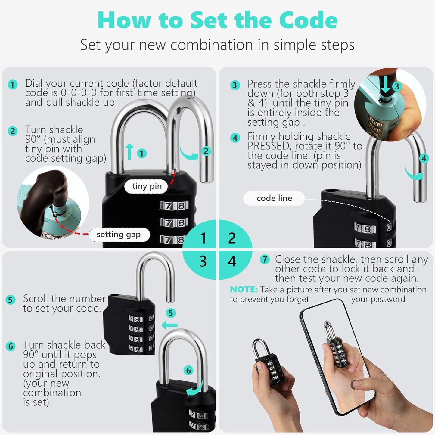 CL21MC 2.6 Inch Long Shackle Combination Lock, 4 Digit Combination Padlock Set Your own Combination for Gym Locker Lock, School, Gates, Doors, Toolbox, Hasps and Storage (Mocha Mousse (L) *1)