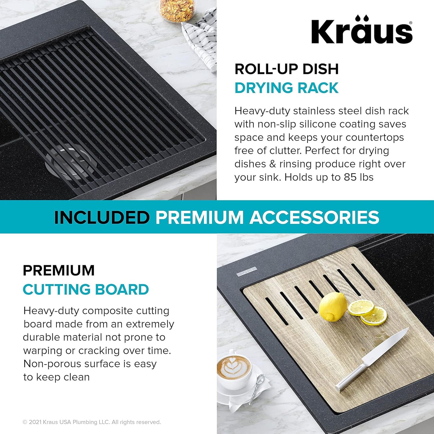 KRAUS Bellucci Workstation 33 in. Drop In Single Bowl Granite Kitchen Sink in White with Accessories, KGTW1-33WH