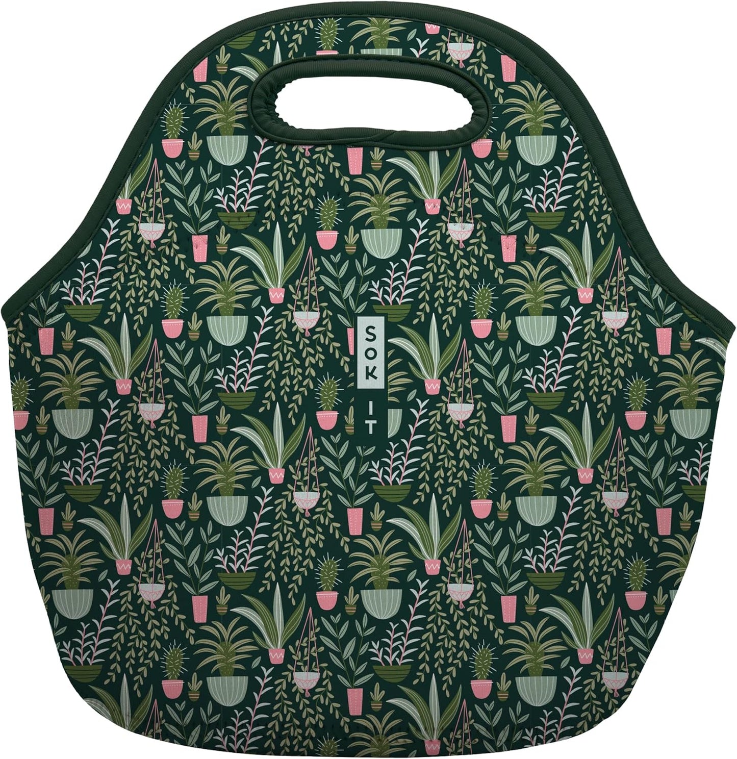 Sok It LunchTote Zippered Bag Insulated Neoprene Caddy (Green Living, Large 4.5 Quart Lunch Tote)