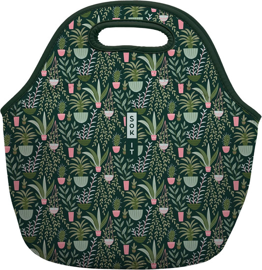 Sok It LunchTote Zippered Bag Insulated Neoprene Caddy (Green Living, Large 4.5 Quart Lunch Tote)
