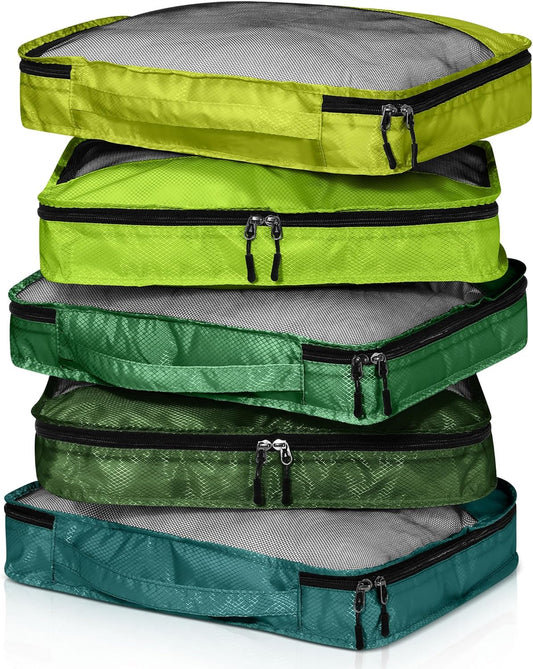 5 Pcs Packing Cubes for Suitcase Large Travel Cubes Carry on Luggage Organizer Bags for Clothes Accessories(S,Green)