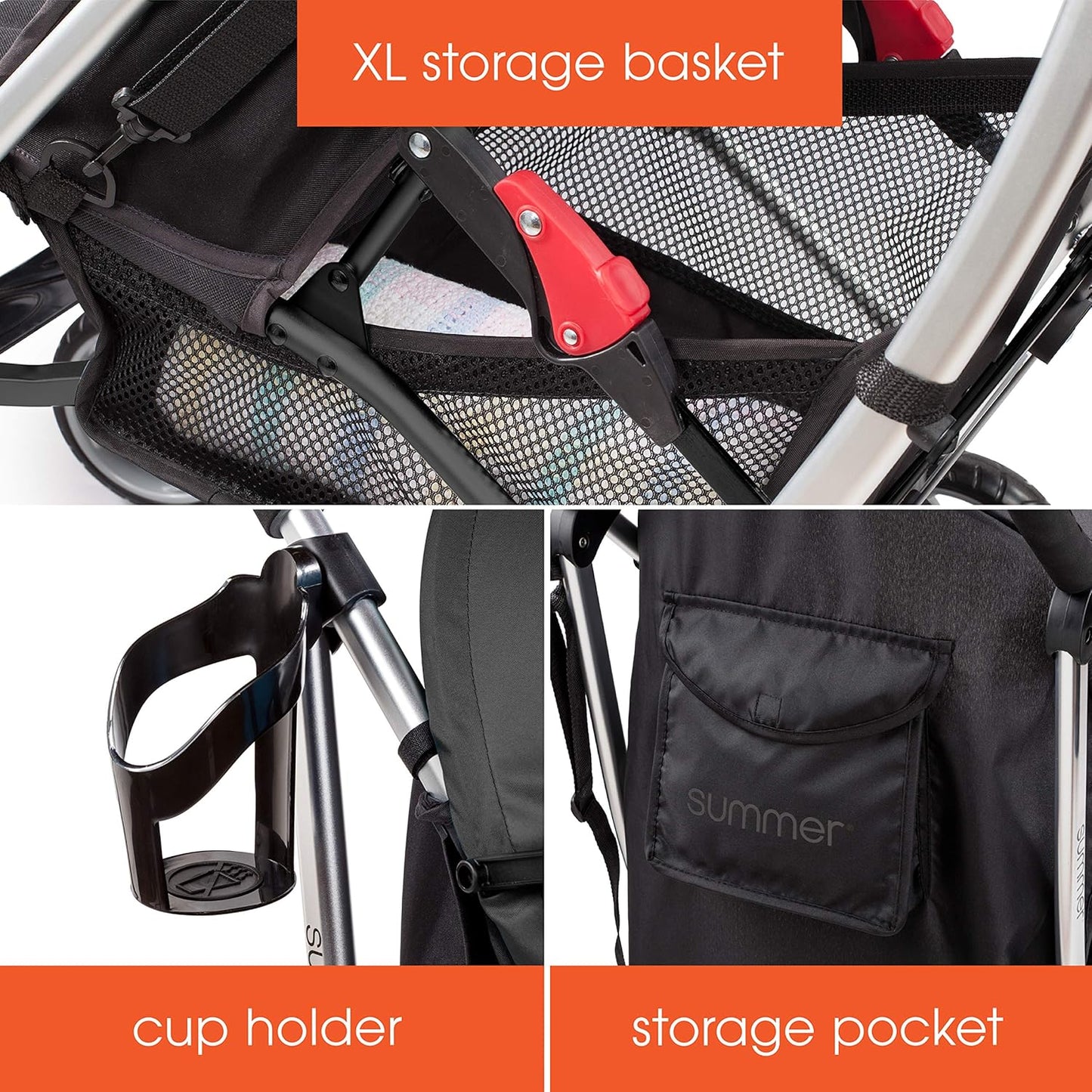 Summer Infant 3Dlite Convenience Stroller, Gray - Lightweight Stroller with Aluminum Frame, Large Seat Area, 4 Position Recline, Extra Large Storage Basket - Infant Stroller for Travel and More