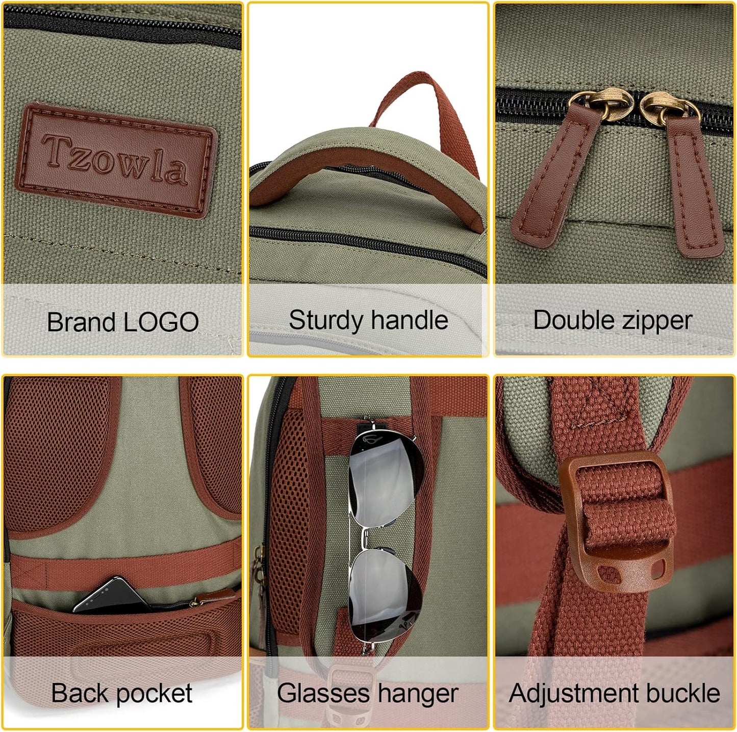 Tzowla Canvas Laptop Backpack, Bag for Men Women,Travel Work Rucksack Fits 17.3 Inch Laptop, Bookbag with USB Charging Port