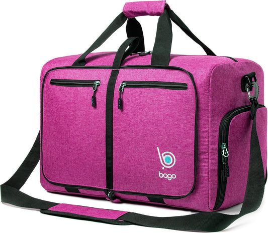 Bago Foldable Duffel Bags for Traveling Women & Men - 40L Sports Packable Duffle Bag for Travel with Shoe Compartment - Water Repellant, Heavy Duty, Lightweight Folding & Collapsible (SnowPink)