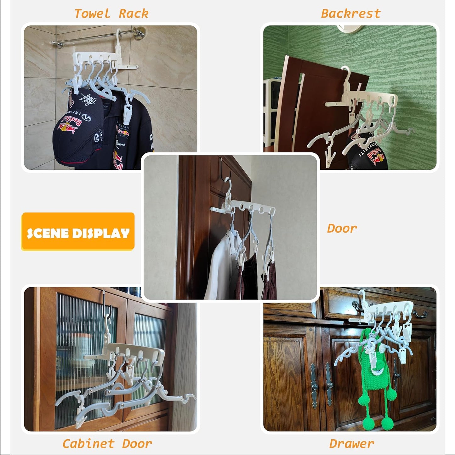 Over The Door Hooks Hanger,Foldable Portable Folding Hangers,Hanging Rack,Clips,Essentials for Cruise,Vacation,Camping,RV,Road Trip,Hotel,Business Travel, Student Apartment(White Bag)