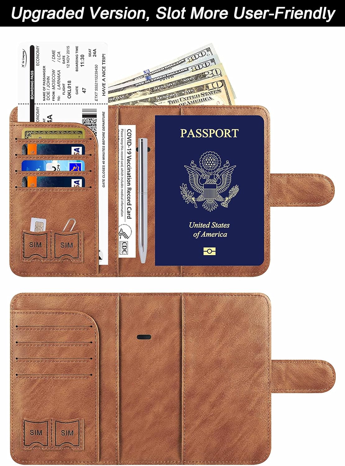 Airtag Passport Holder Cover Wallet Travel Essentials Leather Rfid Blocking Case Vacation Luggage Must Haves Travel Accessories for Men Women (117#Brown)