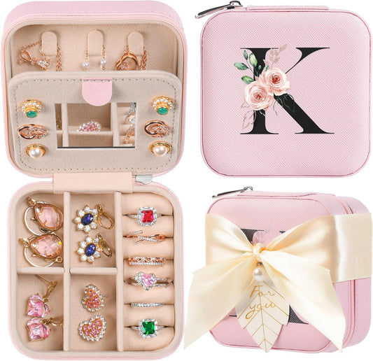 AYGXU Travel Jewelry Box for Women and Girls - Small Case With Initial A-Z - Teacher Gifts
