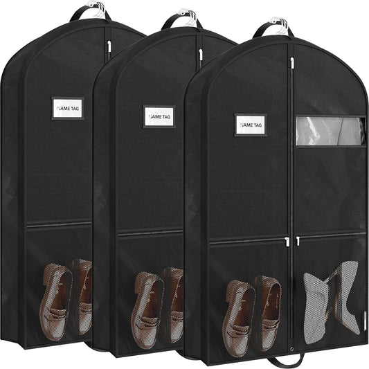 Simple Houseware 43-Inch Travel Garment Bag with Pockets, Non-Woven | Lightweight, Black, 3 Pack