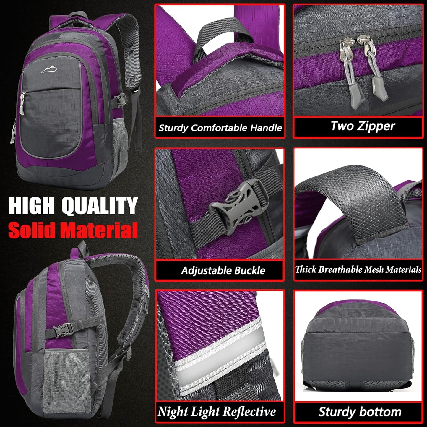 ProEtrade Extra Large Backpack Bookbag for College Travel Laptop Business Hiking Backpack Fit Laptop Up to 17 Inch Sturdy Multi Compartment Gifts for Men Women Night Light Reflective (Light Purple A)
