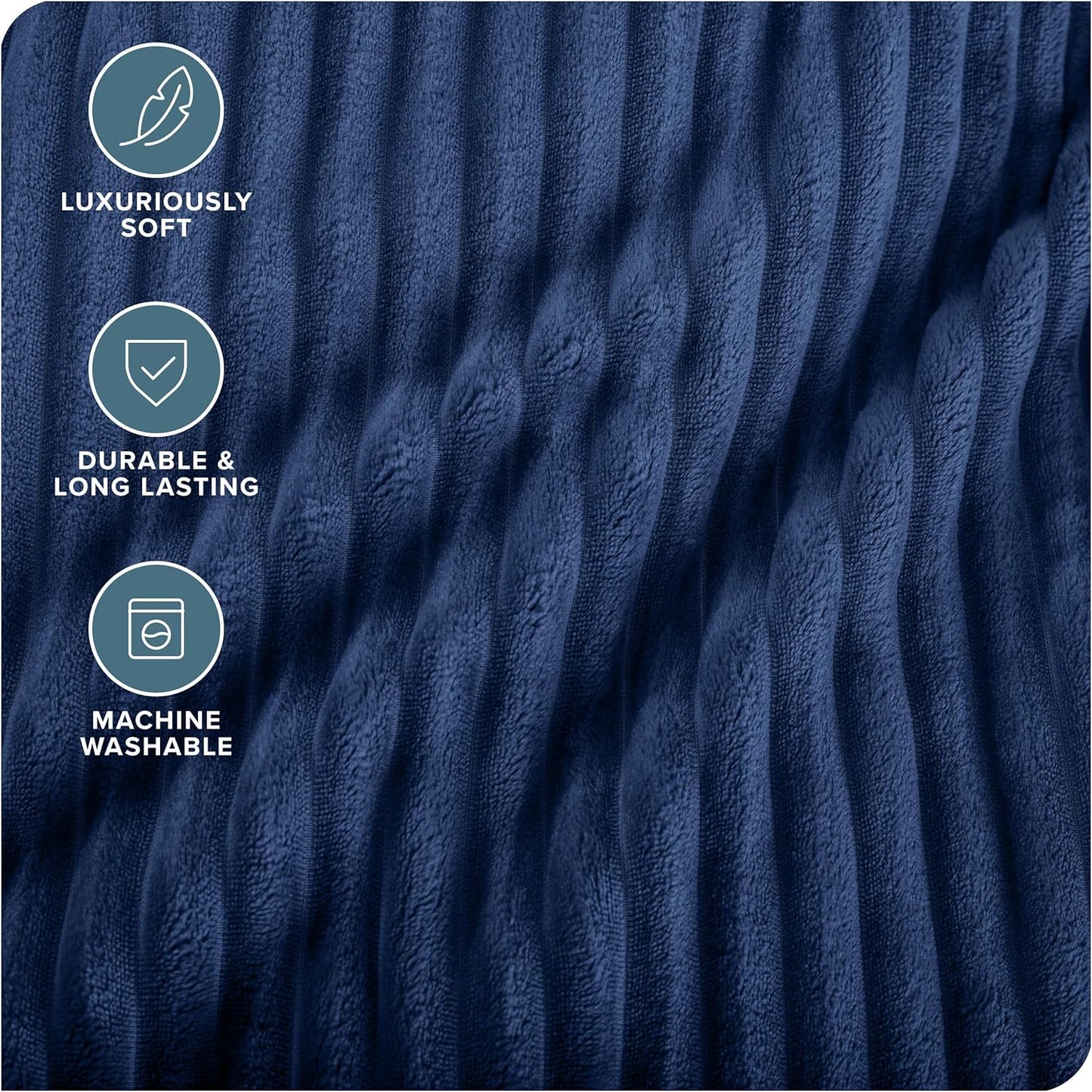 Bare Home Textured Fleece Blanket - Full/Queen - Ultra-Soft Lightweight for Bed, Sofa, and Couch - Luxury Microplush - Cozy Warm Blanket (Full/Queen, Ribbed Dark Blue)