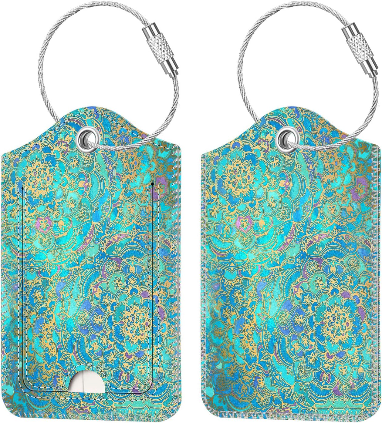 Fintie Luggage Tags, Privacy Cover ID Label with Stainless Steel Loop and Address Card for Travel Bag Suitcase - Glass Blue (2 Piece)