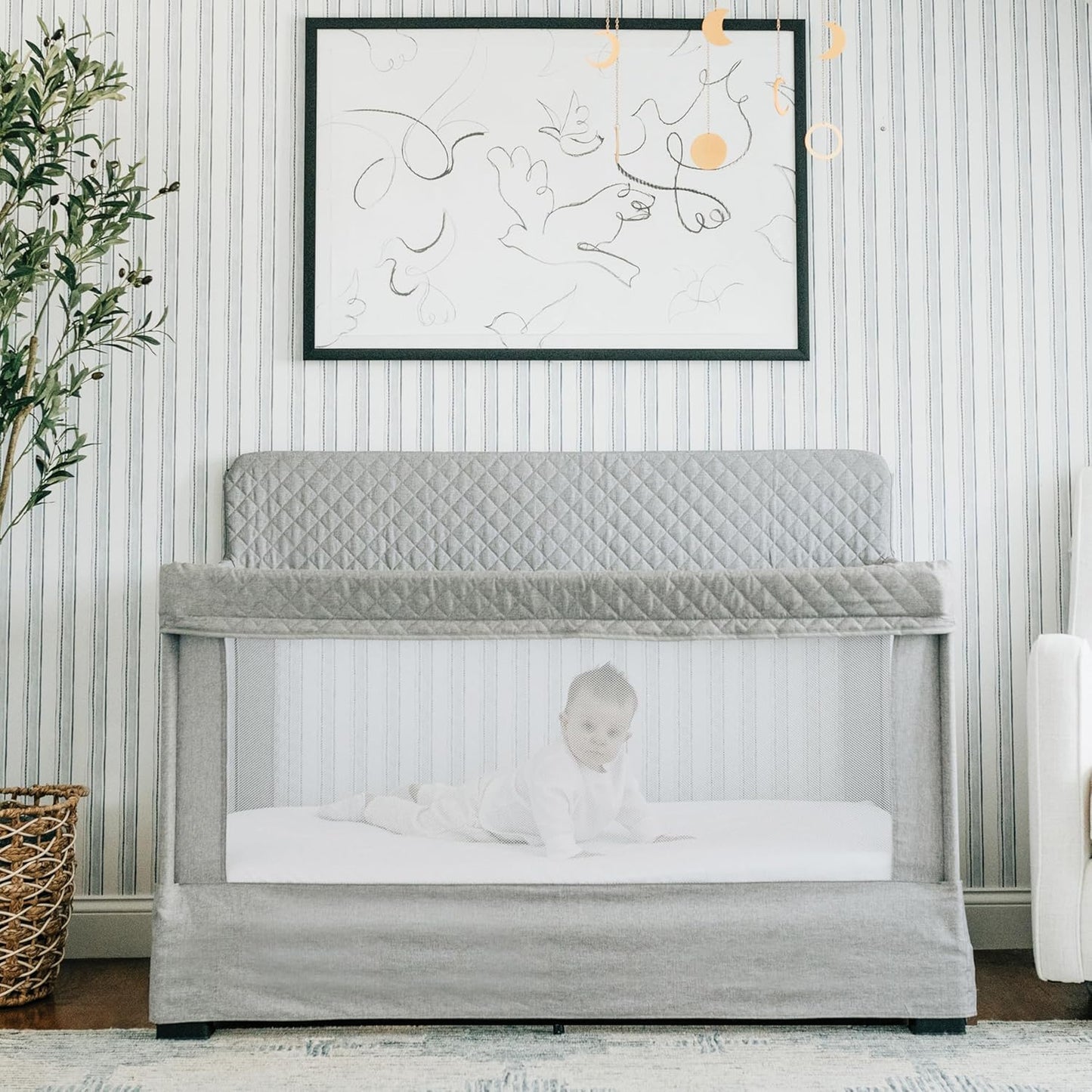 Baby Delight Lunaire Full Size Crib | Breathable Mesh Baby Crib | Tool-Free Assembly Baby Bed | Pebble Grey
