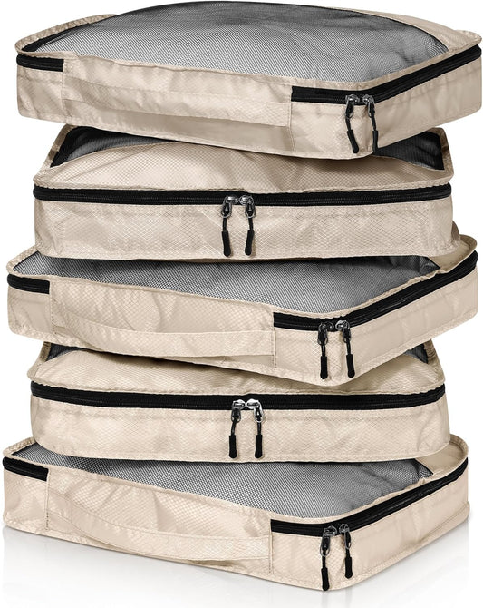 5 Pcs Packing Cubes for Suitcase Large Travel Cubes Carry on Luggage Organizer Bags for Clothes Accessories(M,Khaki)
