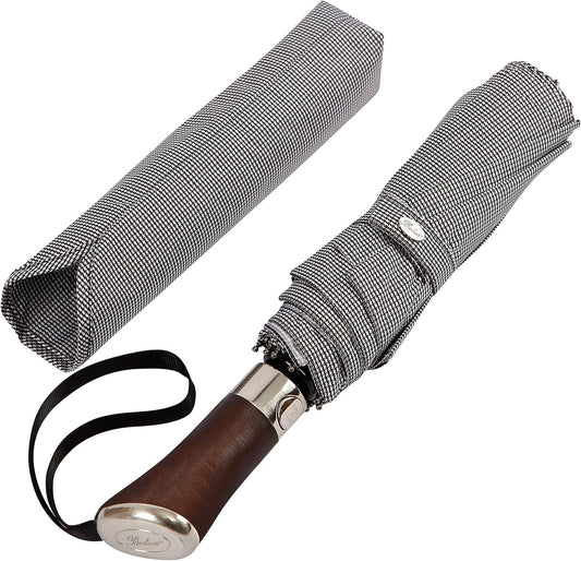 Balios (Designed in UK) Travel Umbrella Luxurious Golden Hardwood Handle Auto Open & Close Windproof Frame Single Canopy Automatic Folding Umbrella Men's & Ladies