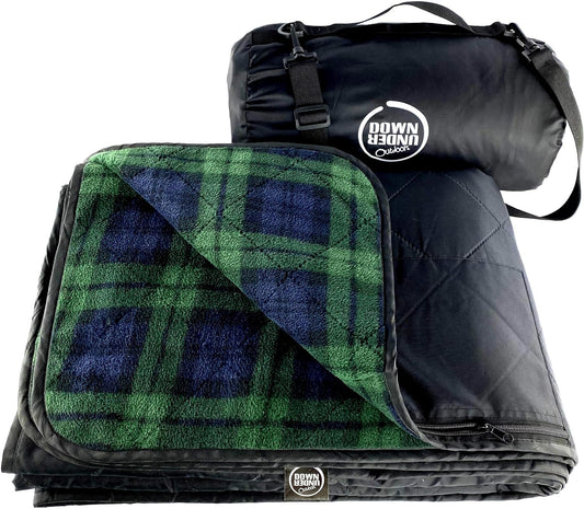 DOWN UNDER OUTDOORS Large Waterproof Windproof Extra Thick 350 GSM Quilted Fleece, or Sherpa Stadium Blanket