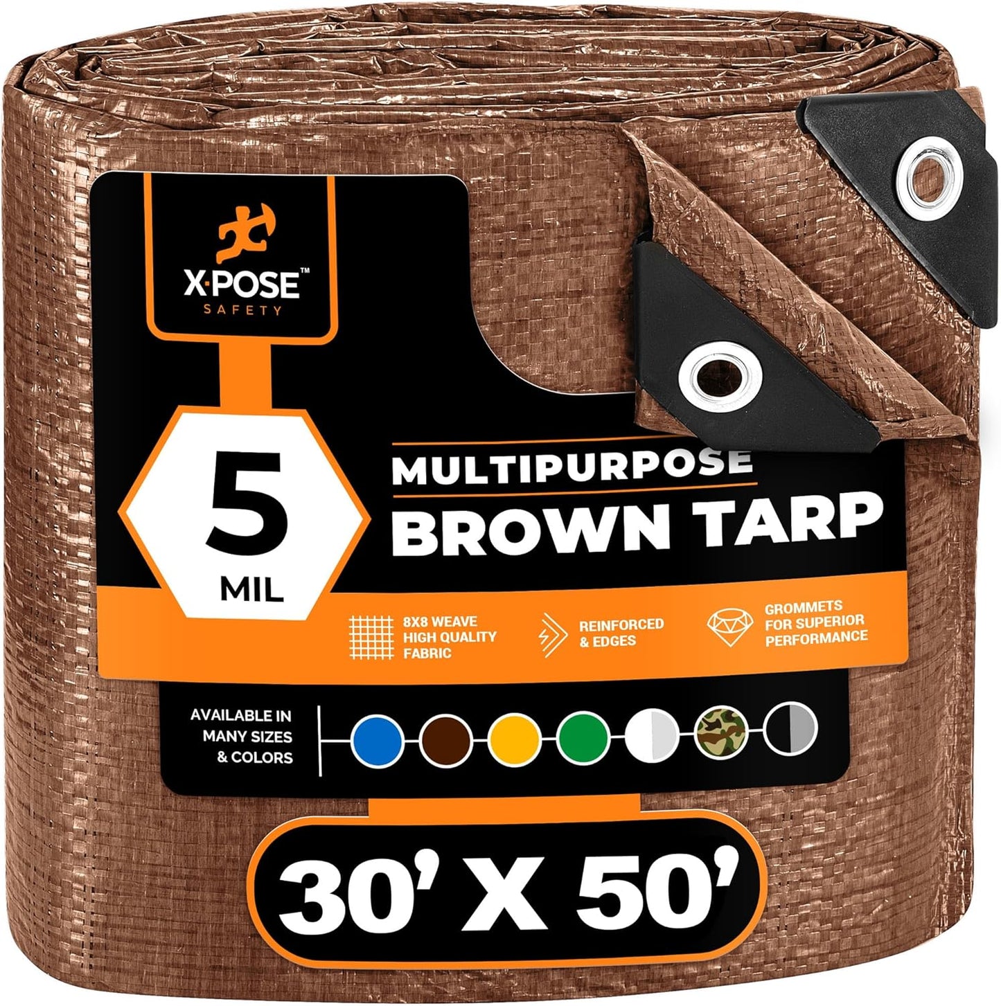 Multipurpose Protective Cover Brown Poly Tarp 30' x 50' - Durable, Water Resistant, Weather Resistant - 5 Mil Thick Polyethylene - by Xpose Safety